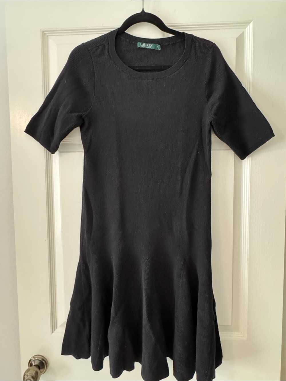 Lauren Ralph Lauren Black Knit Short-Sleeve Fit-and-Flare Dress